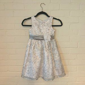 Silver Glittery Youngland Dress with Floral Detail